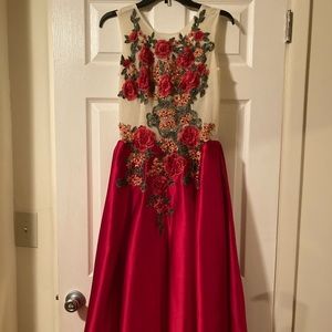 Red Rose Appliqué Corset Dress